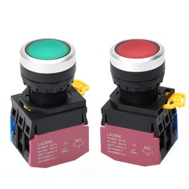 STARELO 22mm 2PCS Momentary Push Button Switch 660V 10A Red&Green Led Self-Reset 1NO 1NC.(Red&Green)