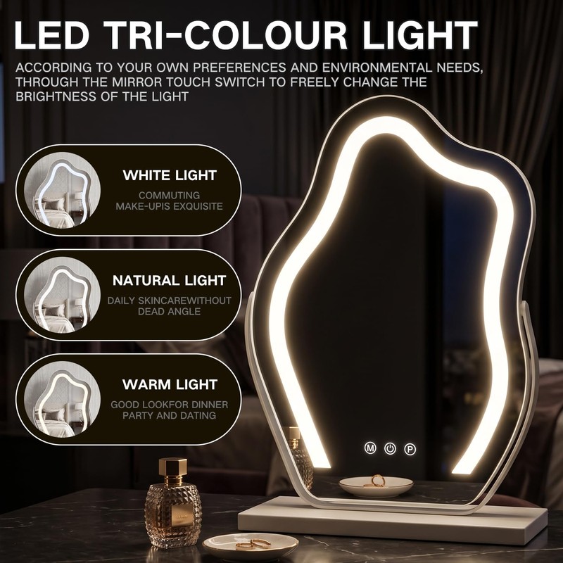 Cloud Makeup Mirror with Lights, 17" LED Vanity Mirror, 3
