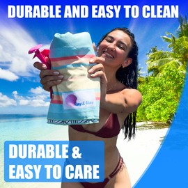 Lay N Stay Beach Blanket Towel Sand Free Absorbent, Quick-Dry, Extra Large for Adults & Kids, Ideal for Beach, Pool, Camping & Travel, with Securing Shell Sand Stakes (Tropical Island)