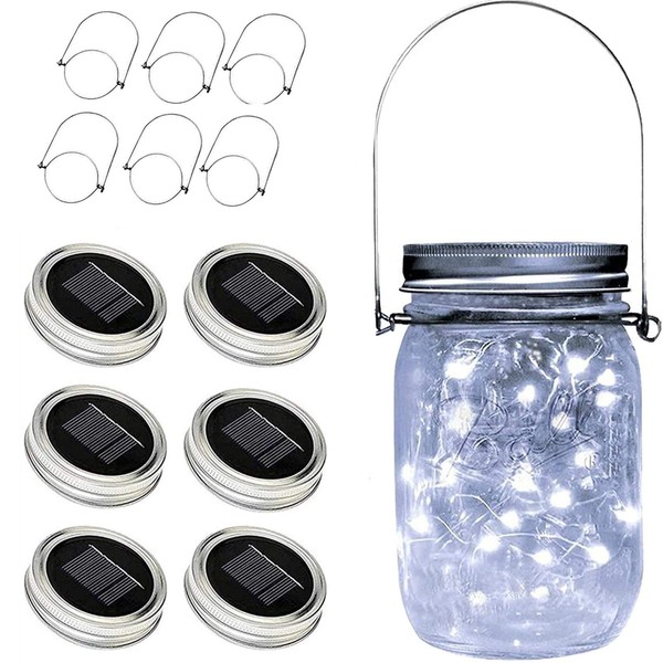 ZNYCYE Solar Mason Jar Lights, 6 Pack 30 Led String Fairy Star Firefly Jar Lids Lights, Jars Not Included, Best for Mason Jar Decor,Great Outdoor Lawn Decor for Patio Garden, Yard (Cool White)