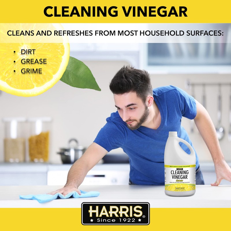 HARRIS Cleaning Vinegar All Purpose Household Multi-Surface Cleaner, 128oz (Lemon)