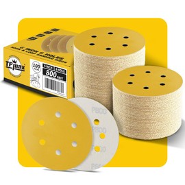 100PCS 150mm 800 Grit 6 inch 6 Hole Sanding Discs Sandpaper - Premium Gold Round Hook and Loop for Random Orbital Sander - Ideal for Wood, Metal, Automotive