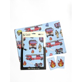 Cuttle PRINTS - Luxury Eco Wrapping Paper | "Boys n Toys" Multiple designs, 5 sheets + 5 tags, birthday, gifts, presents, mens, folded gift wrap (Fire Trucks of the World, Five sheets + five tags)