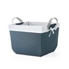 Large Sqaure Faux Wicker Lined Storage Bin with Faux Leather