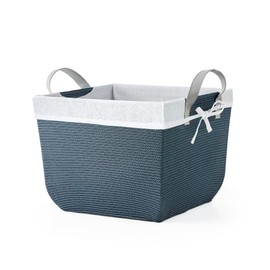 Large Sqaure Faux Wicker Lined Storage Bin with Faux Leather Handles