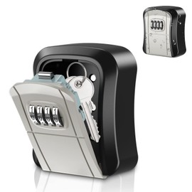 Key Lock Box Wall Mounted, 4-Digit Combination Lockbox for Outside, Waterproof Portable Key Storage Lockbox for House Key with Resettable Code, Security Lock Box for Indoor, Small Size 3.7inch