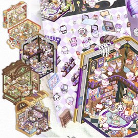 4Sets DIY 3D House Stickers Scene Make Your Own Sticker Multi Themed Magic Treasure Chest Funny Cartoon Scene Stickers for Relief Stress Pass The Time