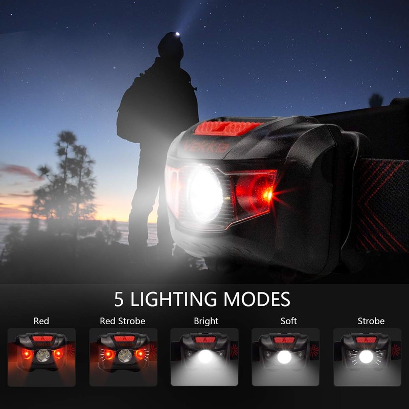 Vekkia Ultra Bright LED Headlamp Flashlight (2 Pack), White and