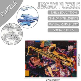 Rock and Roll Woman 1000 Piece Jigsaw Puzzles for Adults Jazz Musician Painting Jigsaw Puzzle Africa Black Girl 1000 Pieces Puzzles Game Cool Girl Playing Saxophone Wall Decor DIY Craft Puzzle Art