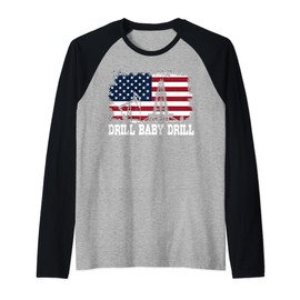 Drill Baby Drill American Flag Oilrig Trump Drill Baby Drill Raglan Baseball Tee