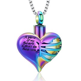 Heart Cremation Urn Necklace Pendant for Human Ashes - A Piece of My Heart Lives in Heaven Memorial Keepsakes Cremation Jewelry