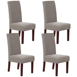 Stretch Dining Chair Covers Chair Covers for Dining Room Set of 4 Parson Chair Covers Slipcovers Chair Protectors Covers Dining, Feature Spandex Textured Checked Jacquard Fabric, Taupe