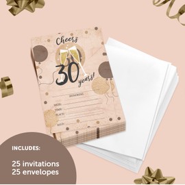Desert Cactus 30th Birthday Style R Happy Birthday Invitations Invite Cards (25 Count) With Envelopes Girls Boys Kids Party (25ct)