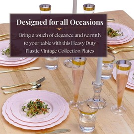 Silver Spoons Vintage Pink Plastic Dessert Plates Set of 10 – 7.5 Inch Party Plates with Scalloped Edges – Elegant Look for Tea Parties, Bridal Showers, or Everyday Use