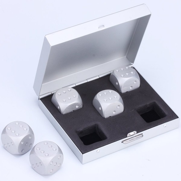 eoocvt 5 in 1 Precision Aluminum Alloy Solid Metal Dices Poker Party Game Toy Portable Dice Man Boyfriend Gift - Silver Square