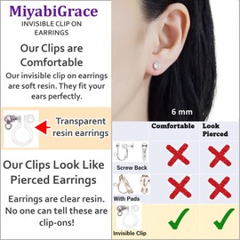 Miyabi Grace Flower Invisible Clip On Earrings For Women Dark Purple Large Floral Comfortable Non Pierced Invisible Clip Earrings