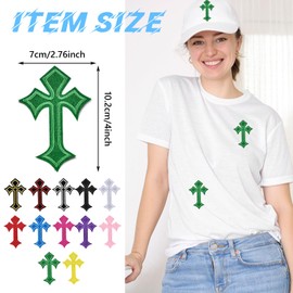 Morcheiong 12Pcs Cross Patches Iron On Cross Embroidered Applique Patch DIY Decor Patches for Clothes Jeans Hat Backpack（Green）
