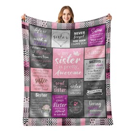 Sister Gifts, To My Sister Engraved Flannel Throw Blanket, Sister Blanket Birthday Gifts for Sister Birthday Presents on Christmas, Mother's Day Birthday Wedding Sister Gifts for Sister - 60"*51"