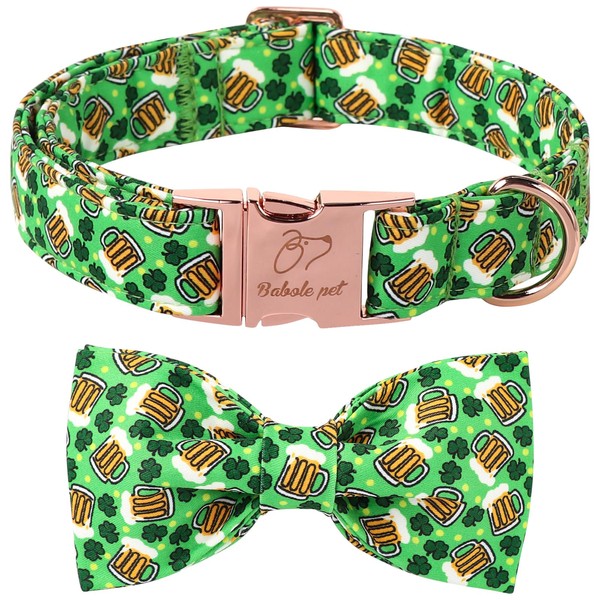 Babole Pet St Patricks Day Dog Collar with Bow Tie