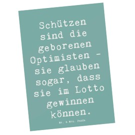 Mr. & Mrs. Panda Postkarte Spruch Schütze Optimist - Geschenk, Abenteuergeist, Optimismus, Einladungskarte, Geschenke Sternzeichen, Schütze