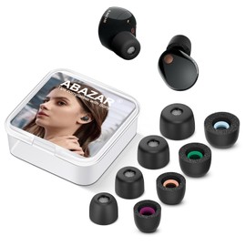 Memory Foam Tips for Sony WF-1000XM5 with Dust Mesh, Anti-Slip Replacement Ear Tips for Sony True Wireless Earphones，Fit in The Charging Case, Perfect Noise Cancellation, 4 Pairs (Mixed Sizes, Black)