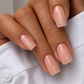 modelones Uñas postizas Modelones color rosa nude, cortas y cuadradas, para San Valentín, kit reutilizable semitransparente con pegamento y lima mini,