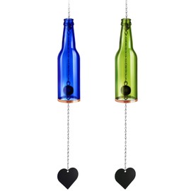 Weysat 2 Pcs Wine Bottle Wind Chime Wine Glass Bottle Wind Chimes Handcrafted Suncatcher for Indoor Outdoor Garden Porch Home Decor Gifts