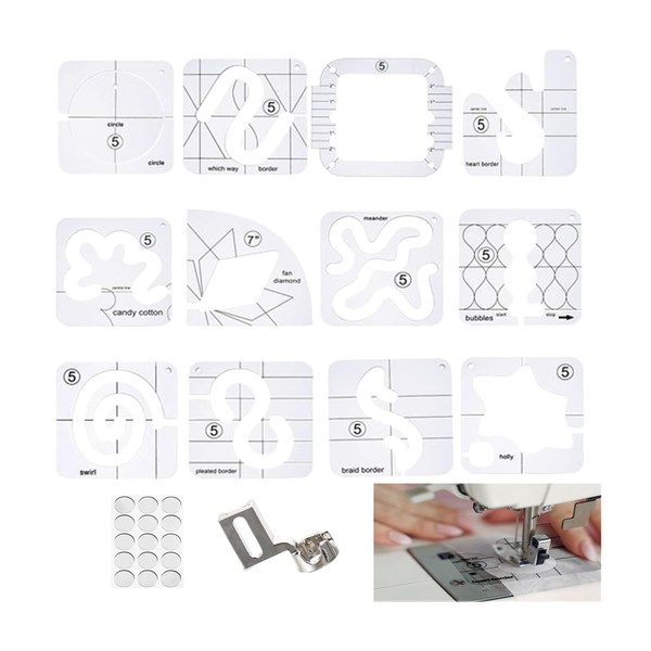 MJFUNTXY Free Motion Quilting Template,14pcs Free Motion Quilting Template Rulers