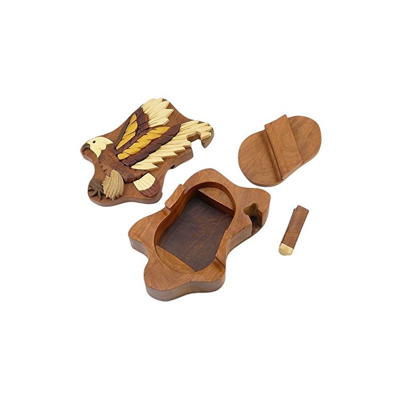 Flying Eagle - Natural Wood Intarsia Puzzle Box - Handcrafted