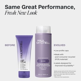 Paul Mitchell Platinum Blonde Violet Conditioner, Banishes Brass + Brightens, Ideal for Light to Medium Blonde, Silver, Gray or White Hair, 10.14 oz
