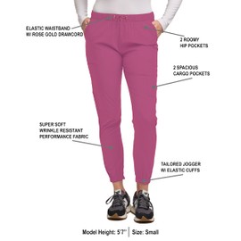 Green Town Scrubs for Women - Jogger Scrub Pant, Cargo Pockets, Stretch Fabric, Drawcord, Easy Care-Dusty Pink-Medium