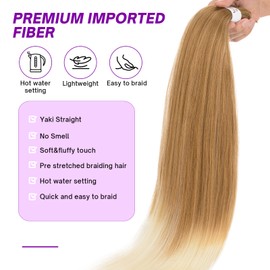 S-noilite Long EZ Braids Pre-Stretched Easy Braiding Hair Extensions for Crochet Box Twist Braids Ombre Yaki Texture Synthetic Hair Hot Water Setting,26 Inch 1Pack 90g,Light Brown to Bleach Blonde