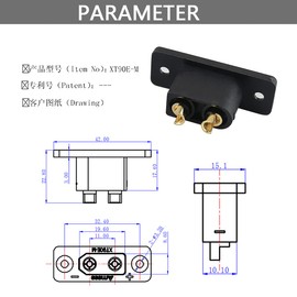 Amass 10PCS Black XT90E-M Battery Plug Gold-Plated Male Connector with Screws DIY Connecting Parts for RC Aircraft Drone Accessories