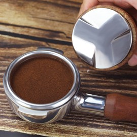 Natudeco 58mm Espresso Tamper - Coffee Distributor & Leveler - Adjustable Height - Wood Handle - Fits Espresso Machines - 384g / 13.5oz
