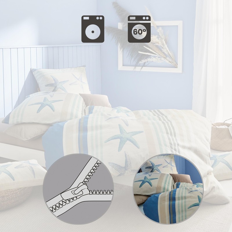 REDBEST Bed Linen Renforcé Blue/Beige Size 135 x 200 cm