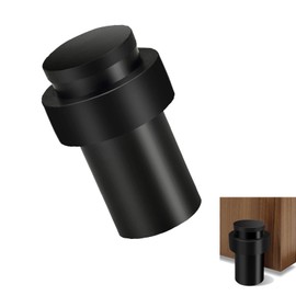 Stainless Steel Heavy Duty Door Stop - Wall & Floor Mounted Black Stopper with Sound Dampening Rubber Bumper for Modern Home Protection & Skirting Safeguard