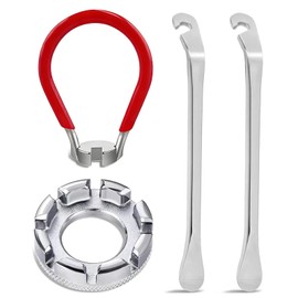 DONGFANGB Bicycle Spoke Wrench Nipple Turner, Tire Lever, Tool Steel, 8 Holes, Wheel Adjustment, Bike Repair Tool, Portable (Red)