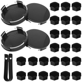 LongZYU Wheel Hub Caps Set with 4 Hub Caps 60 mm and 24 Wheel Bolt Caps 17 mm Universal Wheel Hub Caps Made of ABS Wheel Hub Caps Hexagonal Wheel Nut Caps Wheel Nuts Covers for VW Au Cars