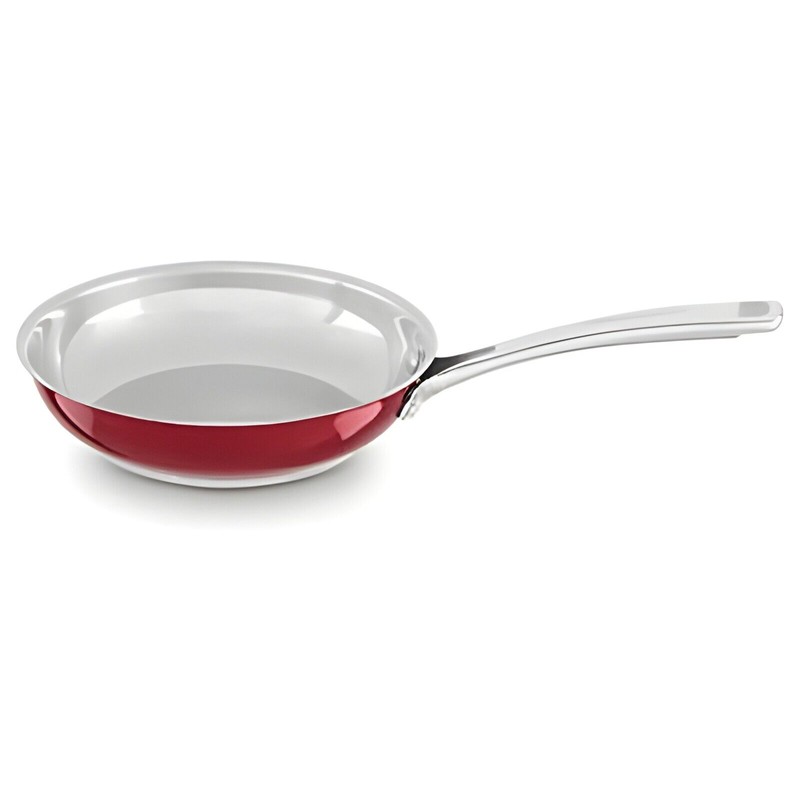 KitchenAid Riveted Stainless Steel/Red Fry Pan Dishwasher Induction Safe 8"