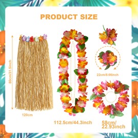 FUIPVGI FUIPVGI 5 Stück Hawaii Party Kostüme Set Hawaii Hula, Gras Röcke Hawaiian, Grass Rock Set, Hawaii Kette Blumen, hawaiianischer Grasrock, Tropische Party Dekorationen, für Party Fancy Dress