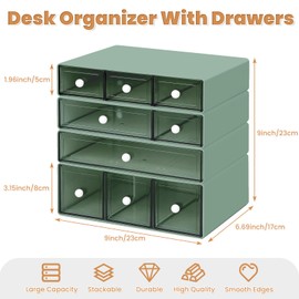 ZafapHub Desk Organizer with 9 Drawers, 4-Tier Stackable Desktop Stationery Organizer Storage with Plastic Drawers, Office Organization Holder Box for Office School and Home(Green)