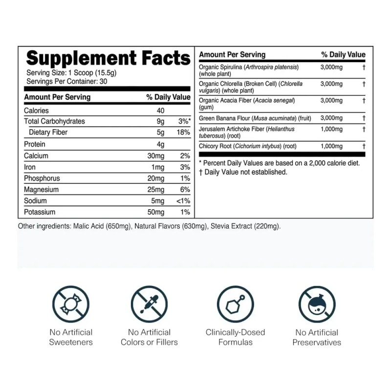 Transparent Labs Prebiotic Greens Superfood Antioxidantes 30