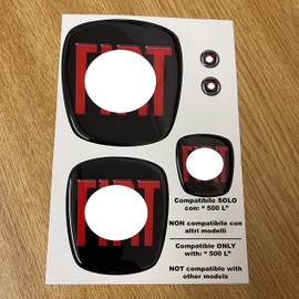 Kit of 5 3D Stickers Compatible with 500 Front, Rear, Steering Wheel + 2 Emblems for Keychains. Colour: Black Red (Compatible 500 L)