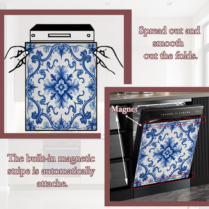 Navy Blue Floral Dishwasher Cover 23x26 Inch