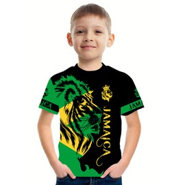 DFZ Boys Jamaica Flag T-Shirt 3D Print Vintage Tee Jamaica Jersey for Children's Top