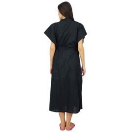 Bimba Nursing Black Cotton Kaftan with Belt Front Buttons Maternity Night Wear