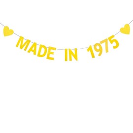 MADE IN 1975 Gold Glitter Banner,Pre-Strung,50th Birthday Decorations,Made in 1975 Banner Glitter Cheers to 50 Years Happy Birthday Party for Man Woman Indoor/Outdoor (Gold) YS