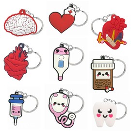 JAHEMU Key Fob Nurse Pendant Medical Cartoon Keyring Stethoscope Syringe Keychain Nurse Keychain Doctor Nurse Accessories 9 Pieces, red, S