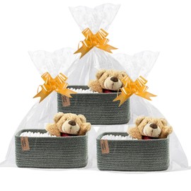 COMFY-HOMI 13" x 8.5" x 5.1"Storage Baskets for Organizing | Cotton Rope Woven Basket | Toy Storage Bin Box | Basket for Shelves, Closet Organizer Bin, Decorative Closet Shelf, 3 Pack, Green