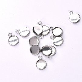 Stainless Steel Bezel Pendant Trays Cabochon Settings Trays Pendant Blanks 10x10mm 50PCS
